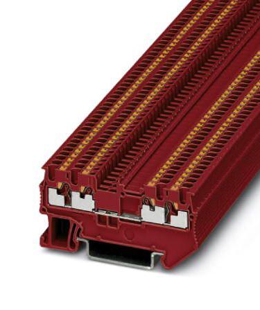 PT 1,5/S-QUATTRO RD DINRAIL TERMINAL BLOCK, 4WAY, 16AWG, RED PHOENIX CONTACT