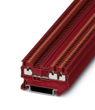PT 1,5/S-TWIN RD DINRAIL TERMINAL BLOCK, 3WAY, 14AWG, RED PHOENIX CONTACT
