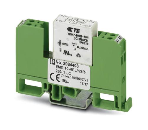 EMG 10-REL/KSR-230/ 1-LC POWER RELAY, SPST-NO, 230V, 6A, DIN RAIL PHOENIX CONTACT