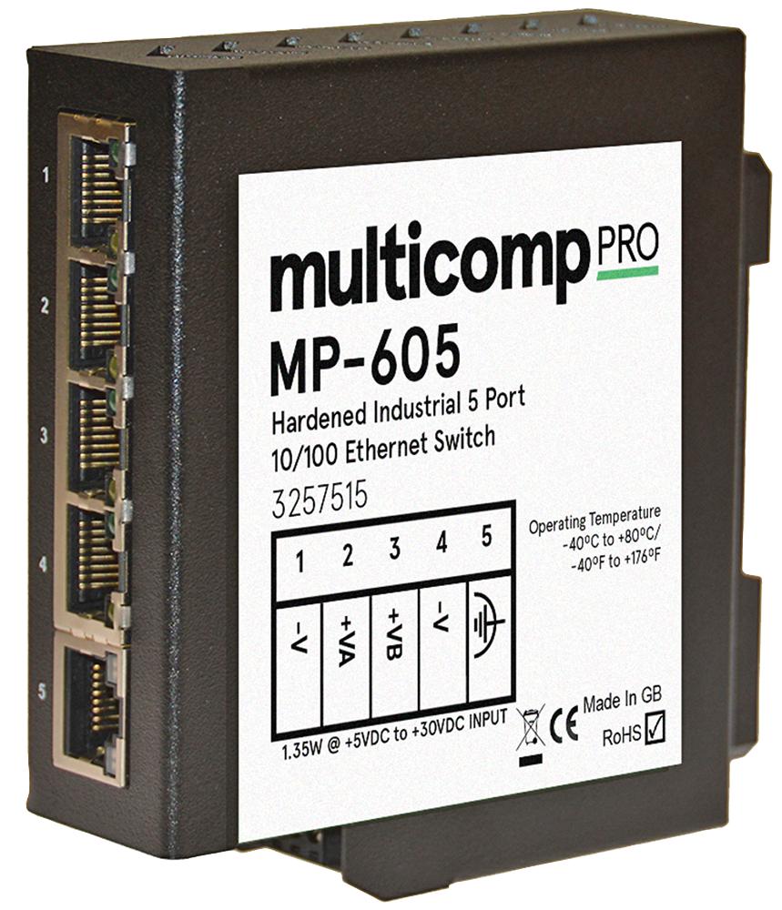 MP-605 IND HARDENED ETHERNET 5PORT SWITCH MULTICOMP PRO
