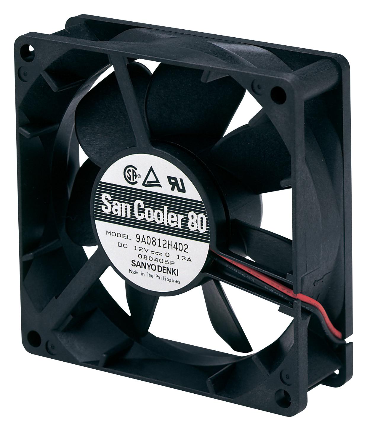 9A0812H401 DC AXIAL FAN, 36.37CU.FT/MIN, BALL, 80MM SANYO DENKI