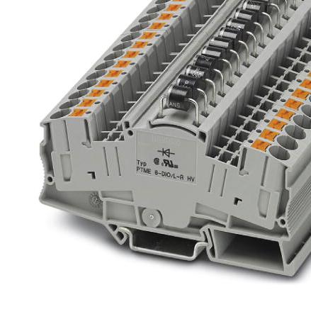 PTME 6-DIO/L-R HV DIN RAIL TB, PUSH IN, 2POS, 20-10AWG PHOENIX CONTACT