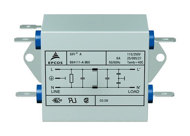 B84111A0000B060 POWER LINE FILTER, STANDARD, 6A, 250V EPCOS