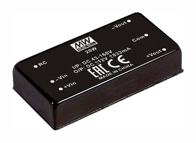 RDDW20F-15 DC-DC CONVERTER, 2 O/P, 20W MEAN WELL