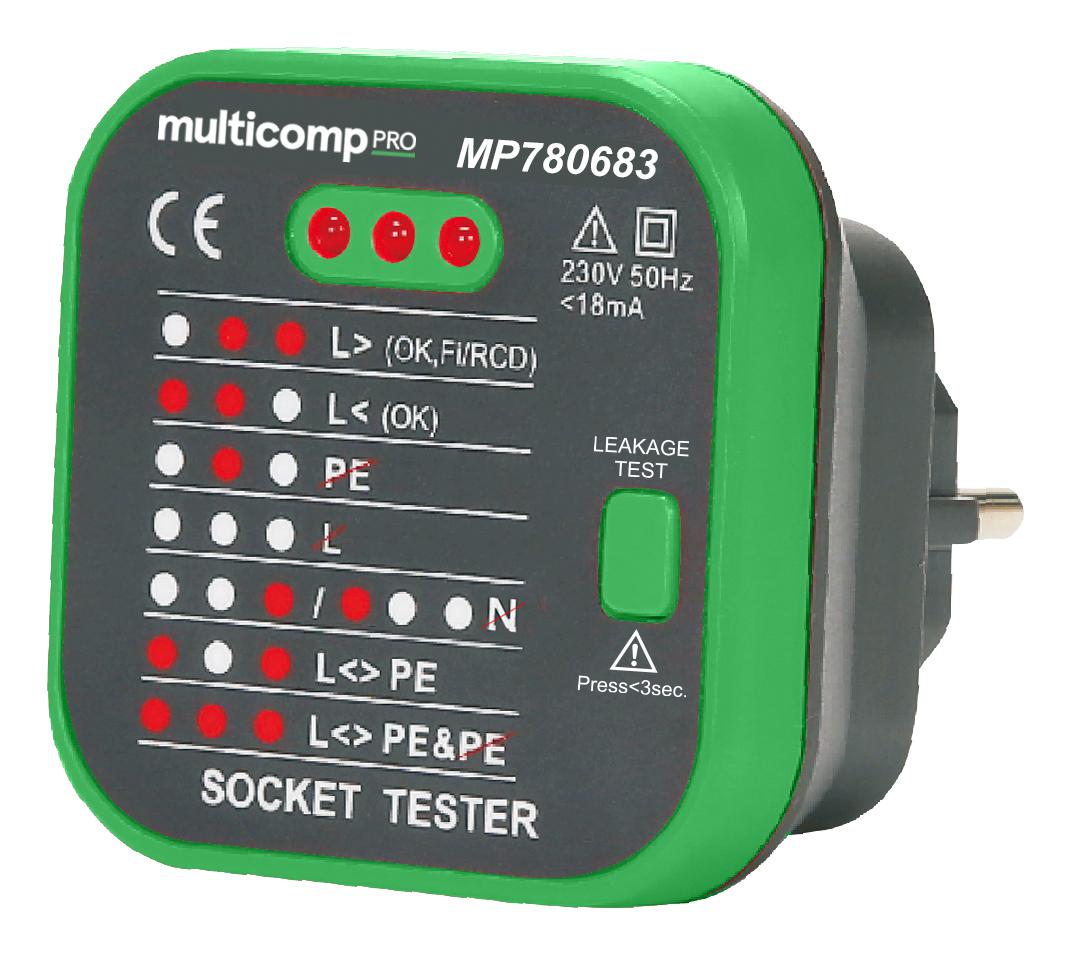 MP780683 MAINS SOCKET TESTER W/RCD TEST, EU, 230V MULTICOMP PRO