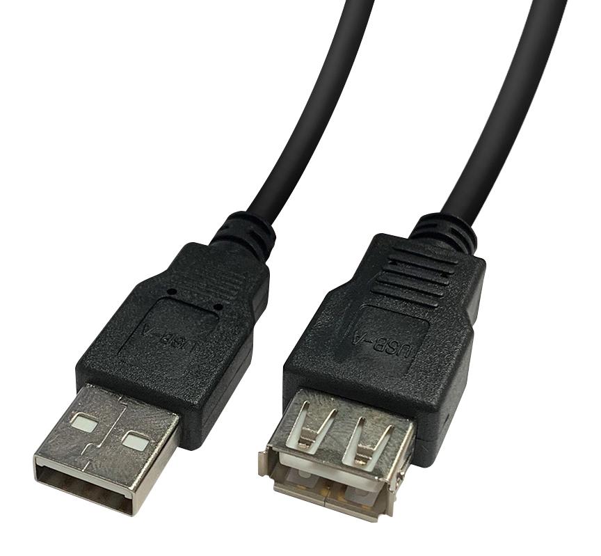 2490BK USB CABLE, 2.0 TYPE A PLUG-RCPT, 2M, BLK VIDEK