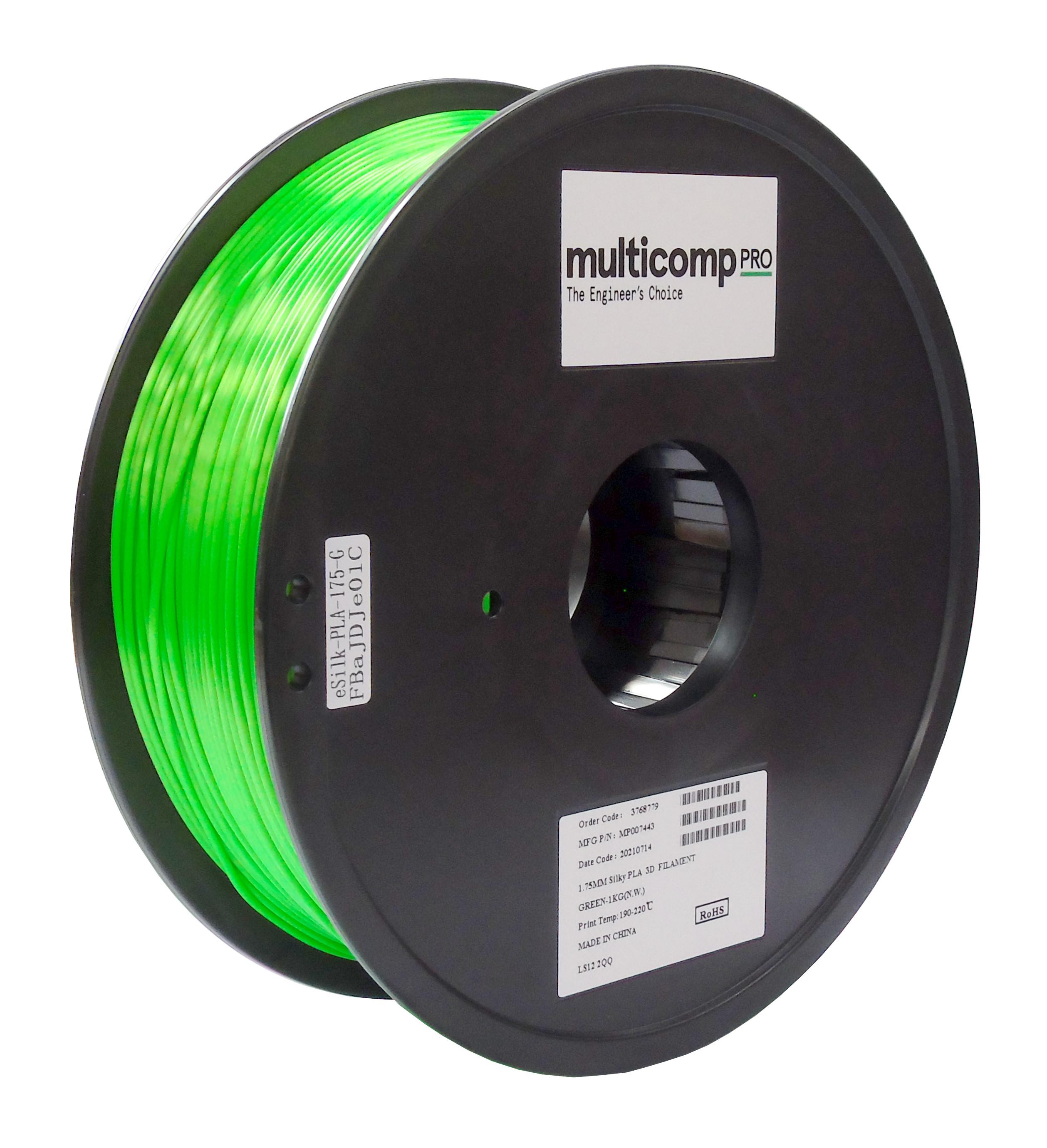 MP007443 3D FILAMENT, SILK PLA, 1.75MM, 1KG/GREEN MULTICOMP PRO