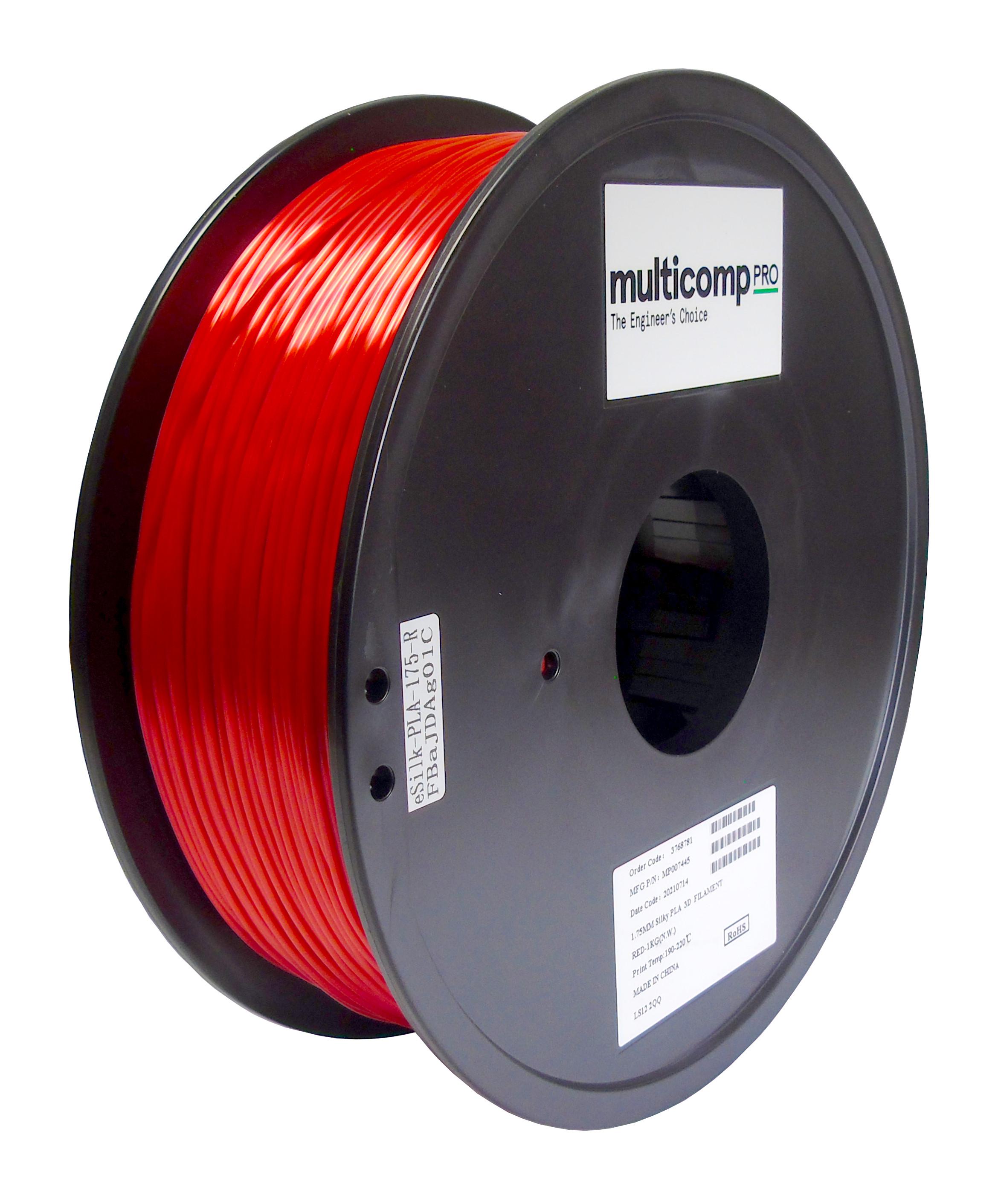 MP007445 3D FILAMENT, SILK PLA, 1.75MM, 1KG/ RED MULTICOMP PRO