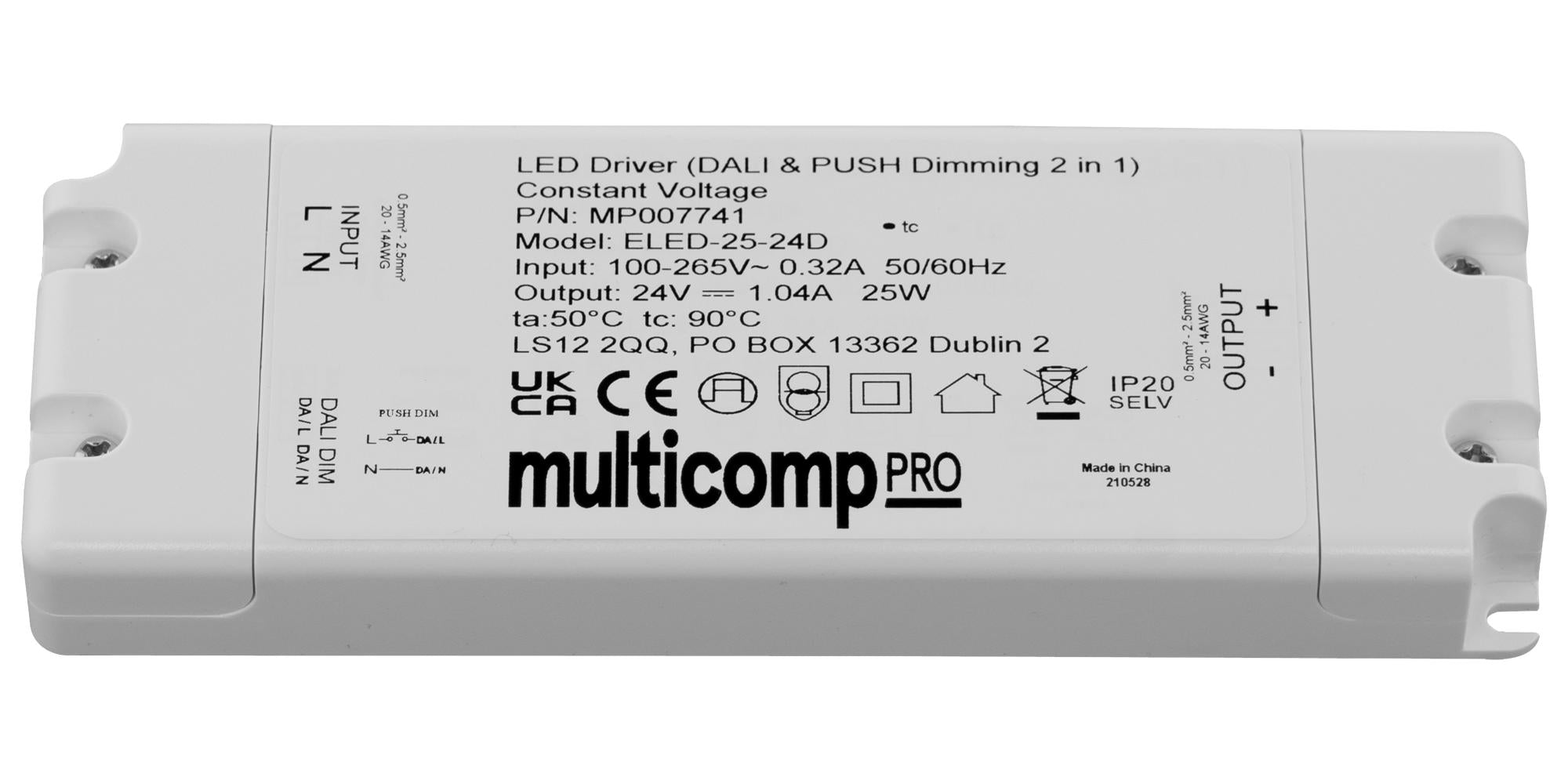 MP007741 LED DRIVER, CONSTANT VOLTAGE, 25W MULTICOMP PRO
