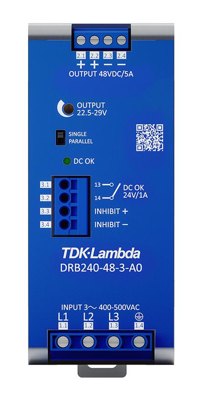 DRB240-48-3-A0 POWER SUPPLY, AC-DC, 48V, 5A TDK-LAMBDA