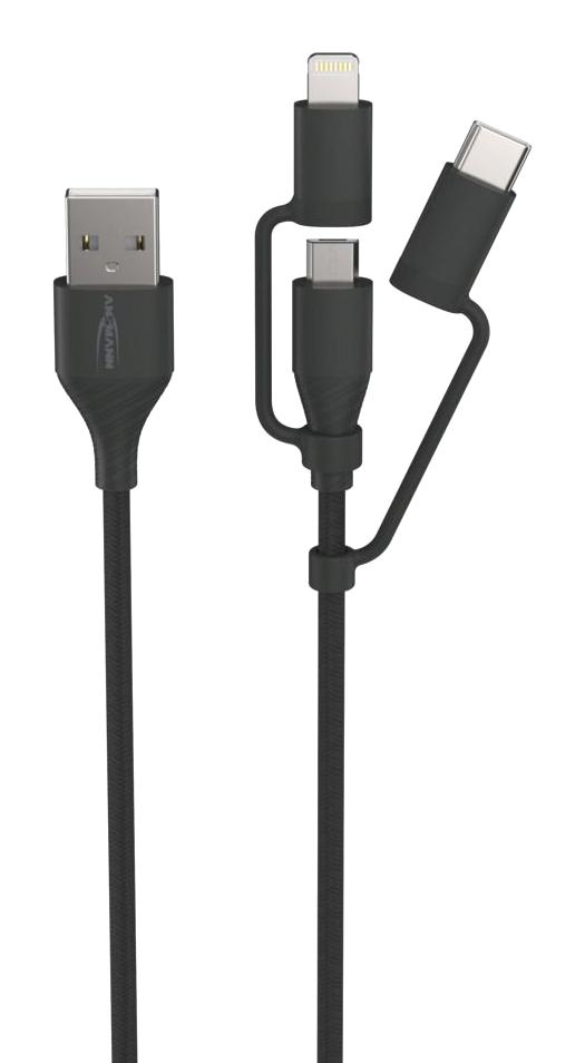 1700-0136 CABLE, USB A-USB-C/LIGHTNING/MICRO PLUG ANSMANN