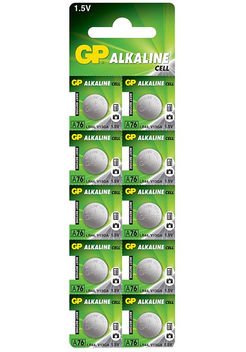GPA76-C10 ALKALINE BATTERY, 1.5V, LR44, 10PK GP BATTERIES