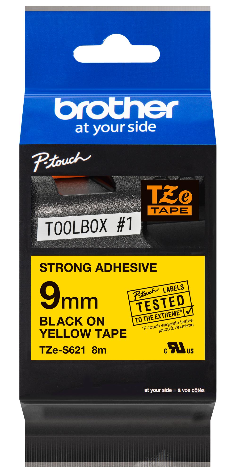 TZE-S621 TAPE, 9MM, BLACK/YELLOW, S/ADH BROTHER