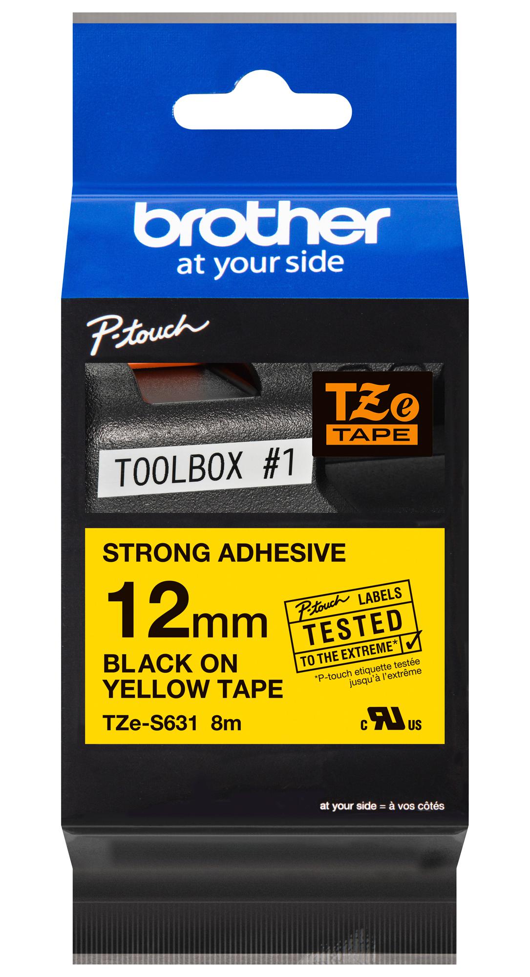 TZE-S631 TAPE, 12MM, BLACK/YELLOW, S/ADH BROTHER