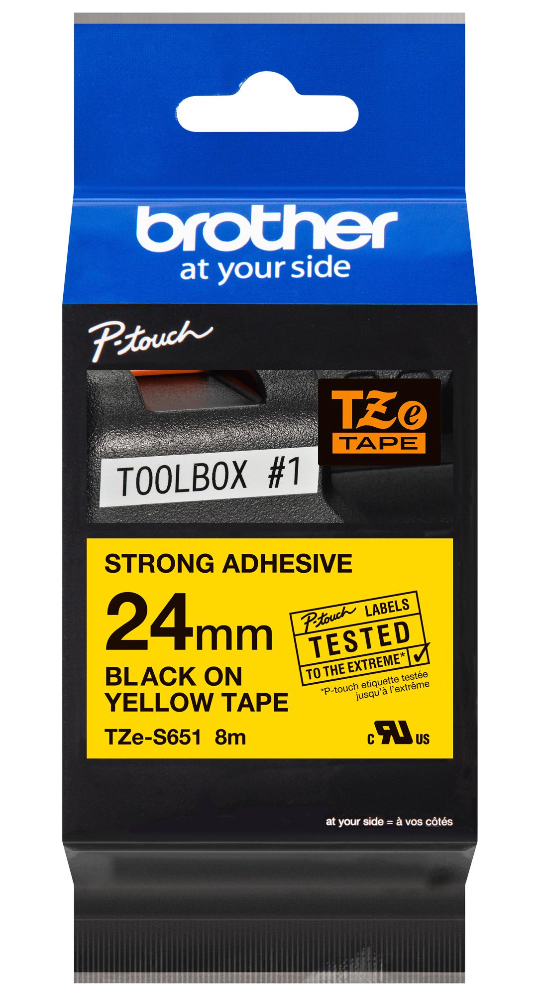 TZE-S651 TAPE, 24MM, BLACK/YELLOW, S/ADH BROTHER