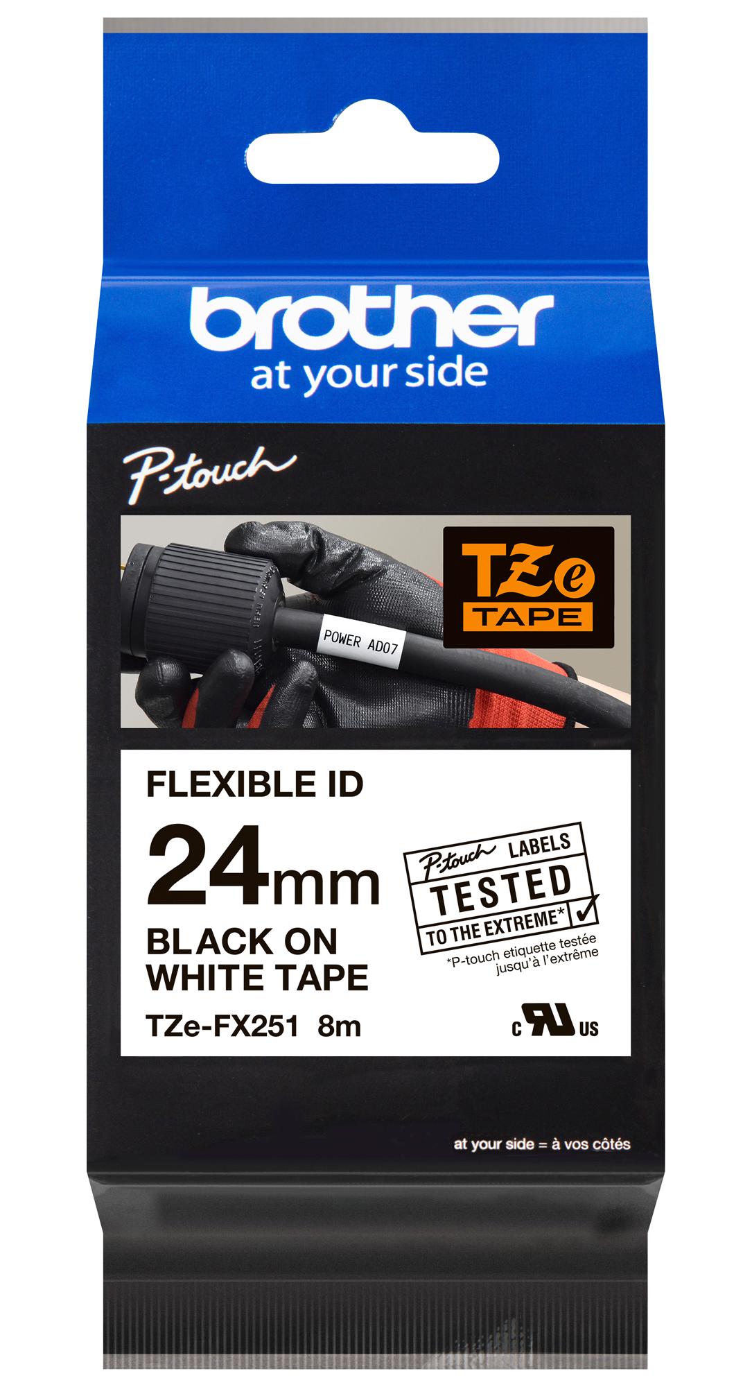 TZE-FX251 TAPE, 24MM, BLACK/WHITE, FLEXIBLE BROTHER