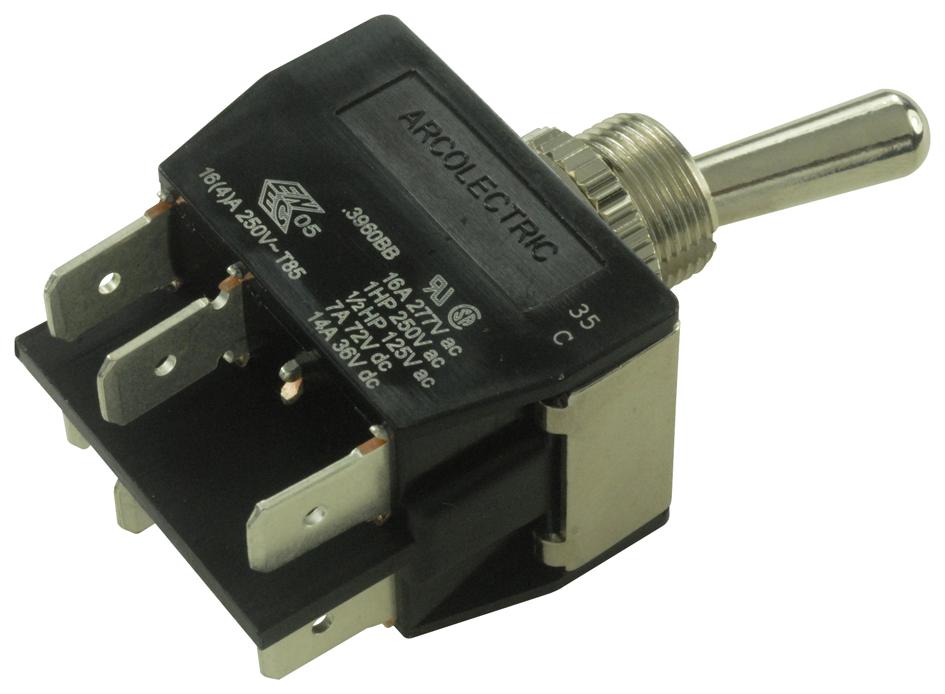C3960BBAAA SWITCH, DPDT, 16A, 250VAC, SOLDER ARCOLECTRIC (BULGIN LIMITED)