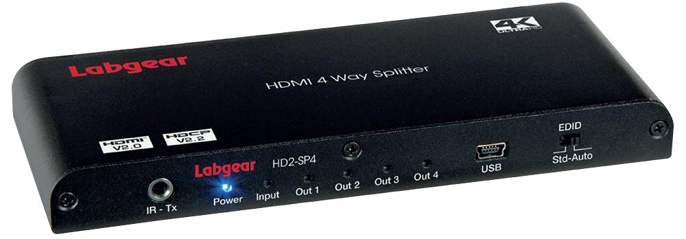 HD2-SP4 SPLITTER, 4K HDMI 2.0, 4 WAY, UK LABGEAR