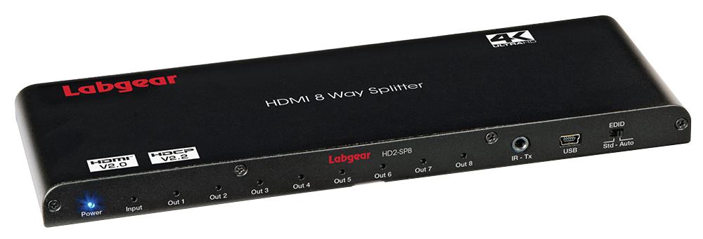 HD2-SP8 SPLITTER, 4K HDMI 2.0, 8 WAY, UK LABGEAR