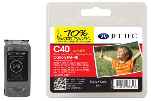 C40 INK CART, REMAN., PG-40 BLACK JET TEC