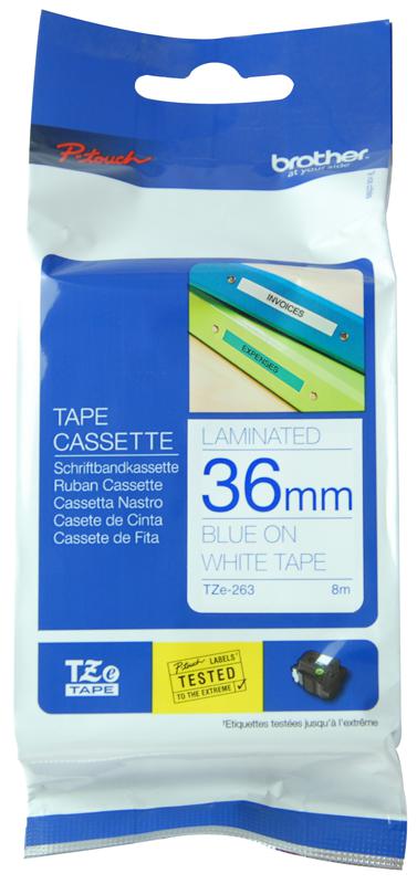 TZE-263 TAPE, BLUE ON WHITE, 36MM BROTHER