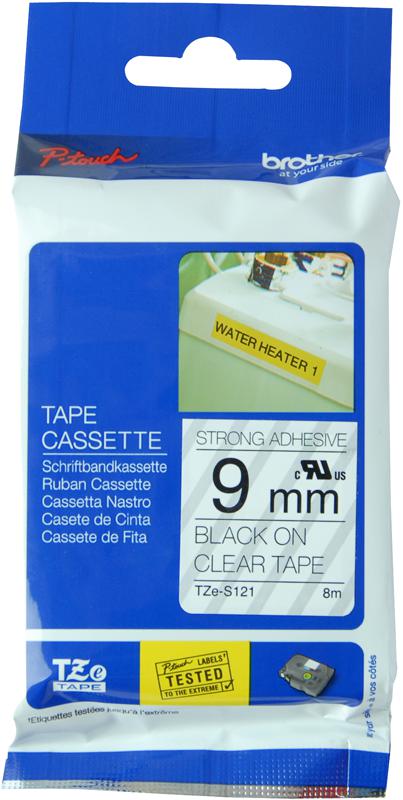 TZE-S121 TAPE, BLACK ON CLEAR, 9MM BROTHER