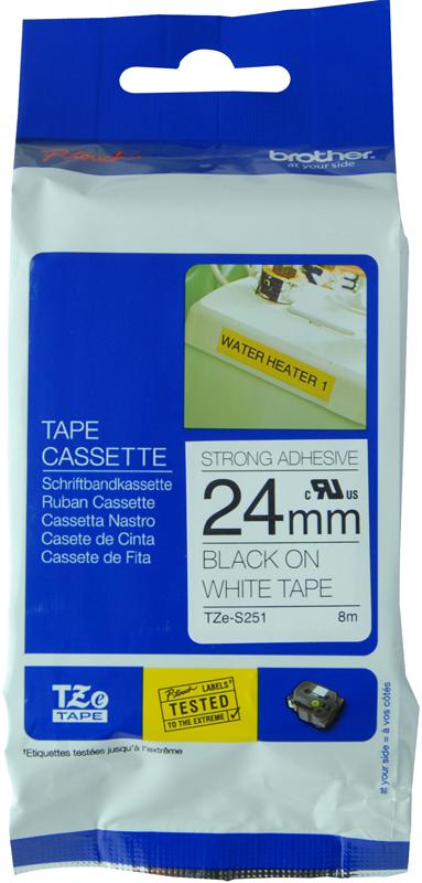 TZE-S251 TAPE, BLACK ON WHITE, 24MM BROTHER