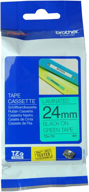TZE751 24MM BLACK ON GREEN TAPE BROTHER