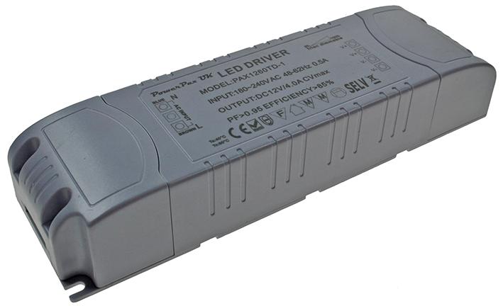 PAX1260TD-1 MAINS DIMMABLE LED DRIVER CV 12VDC 4A POWERPAX