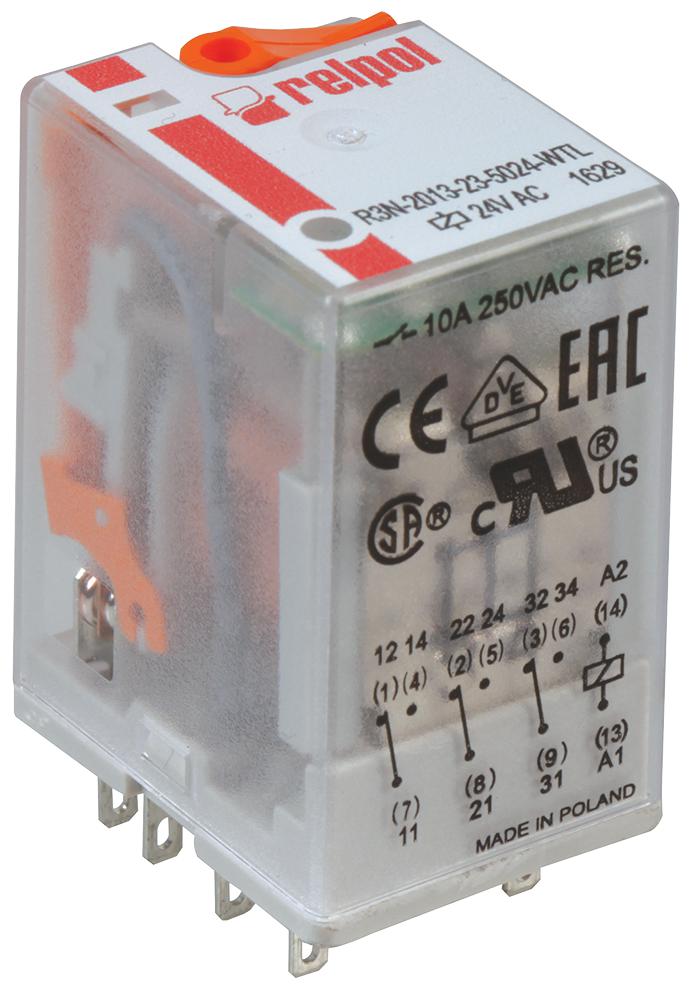 R3N-2013-23-5230-WTL 11-PIN INDUSTRIAL RELAY, 10A, 3PCO 230V RELPOL