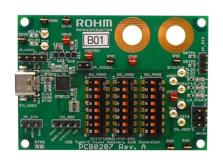 ROHM Application Specific & Reference Design Kits BD93F10MWV-EVK-001 EVALUATION BRD, USB TYPE-C PD CONTROLLER ROHM 3879415 BD93F10MWV-EVK-001