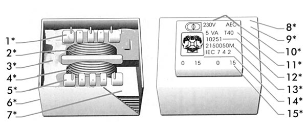 2070250M INGEGOTEN TRANSFORMATOR 25VA  2 x 7.5V / 2 x 1.667A