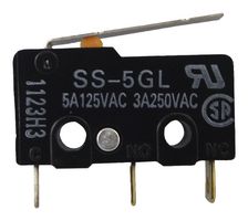 SS-5GL - Microswitch, Subminiature, Snap Action, Hinge Lever, SPDT, Solder, 5 A - OMRON ELECTRONIC COMPONENTS