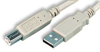 1487588-1 - USB Cable, Type A Plug to Type B Plug, 2 m, 6.6 ft, USB 2.0, White - AMP - TE CONNECTIVITY