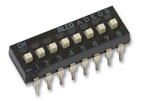 ADE0804 - DIP / SIP Switch, 8 Circuits, Slide, Through Hole, SPST, 24 VDC, 100 mA - TE CONNECTIVITY