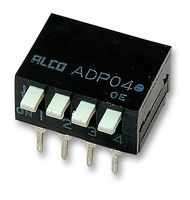 ADP0404 - DIP / SIP Switch, 4 Circuits, Piano Key, Through Hole, SPST, 24 VDC, 100 mA - TE CONNECTIVITY