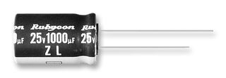25ZL1000MEFC12.5X20 - Electrolytic Capacitor, Miniature, 1000 µF, 25 V, ± 20%, Radial Leaded, 5000 hours @ 105°C, Polar - RUBYCON
