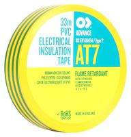 AT7 GREEN / YELLOW 33M X 19MM - Electrical Insulation Tape, PVC (Polyvinyl Chloride), Green, Yellow, 19 mm x 33 m - ADVANCE TAPES