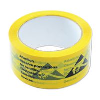 054-0002 - Packaging Tape, ESD Warning, PVC (Polyvinyl Chloride), Yellow, 50 mm x 66 m - MULTICOMP PRO