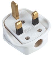 9518 13A WHITE - Power Entry Connector, UK Mains Plug, 13 A, White, Nylon (Polyamide) Body, 240 V - PRO ELEC