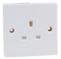 9143 - Socket, Unswitched, 1 Gang, White Moulded - PRO ELEC