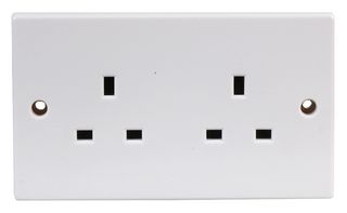 9142 - Socket, Unswitched, 2 Gang, White Moulded, 146 x 86 x 25mm - PRO ELEC