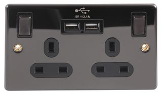 BN2213U - Socket, Twin, USB, 13 A, Black Nickel - PRO ELEC