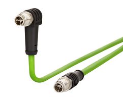 142M2X1B010 - Sensor Cable, M12 Plug, 90° M12 Plug, 8 Positions, 1 m, 3.28 ft - METZ CONNECT