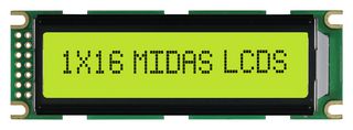MC11606C6WK-SPTLY - Alphanumeric LCD, 16 x 1, Black on Yellow / Green, 5V, Parallel, English, Euro, Transflective - MIDAS