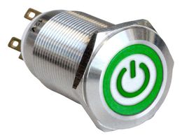 MPI005O28LSGN12 - Vandal Resistant Switch, MPI005, 19 mm, SPDT, Latching, Round - BULGIN LIMITED
