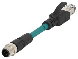 TCD2473A201-002 - Sensor Cable, D-Code, M12 Plug, RJ45 Plug, 4 Positions, 1 m, 3.3 ft - TE CONNECTIVITY
