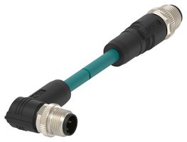 TAD1483A201-002 - Sensor Cable, D-Code, M12 Plug, 90° M12 Plug, 4 Positions, 1 m, 3.3 ft - TE CONNECTIVITY