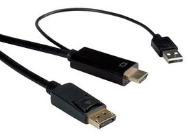 11.04.5993 - Audio / Video Cable Assembly, HDMI Type A Plug, DisplayPort Plug, 9.8 ft, 3 m, Black - ROLINE