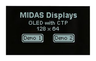 MDOG128064H1D-WMC - Graphic OLED, 128 x 64, White on Black, 3V, I2C, Parallel, SPI, 66.8mm x 41.3mm, -20 °C - MIDAS